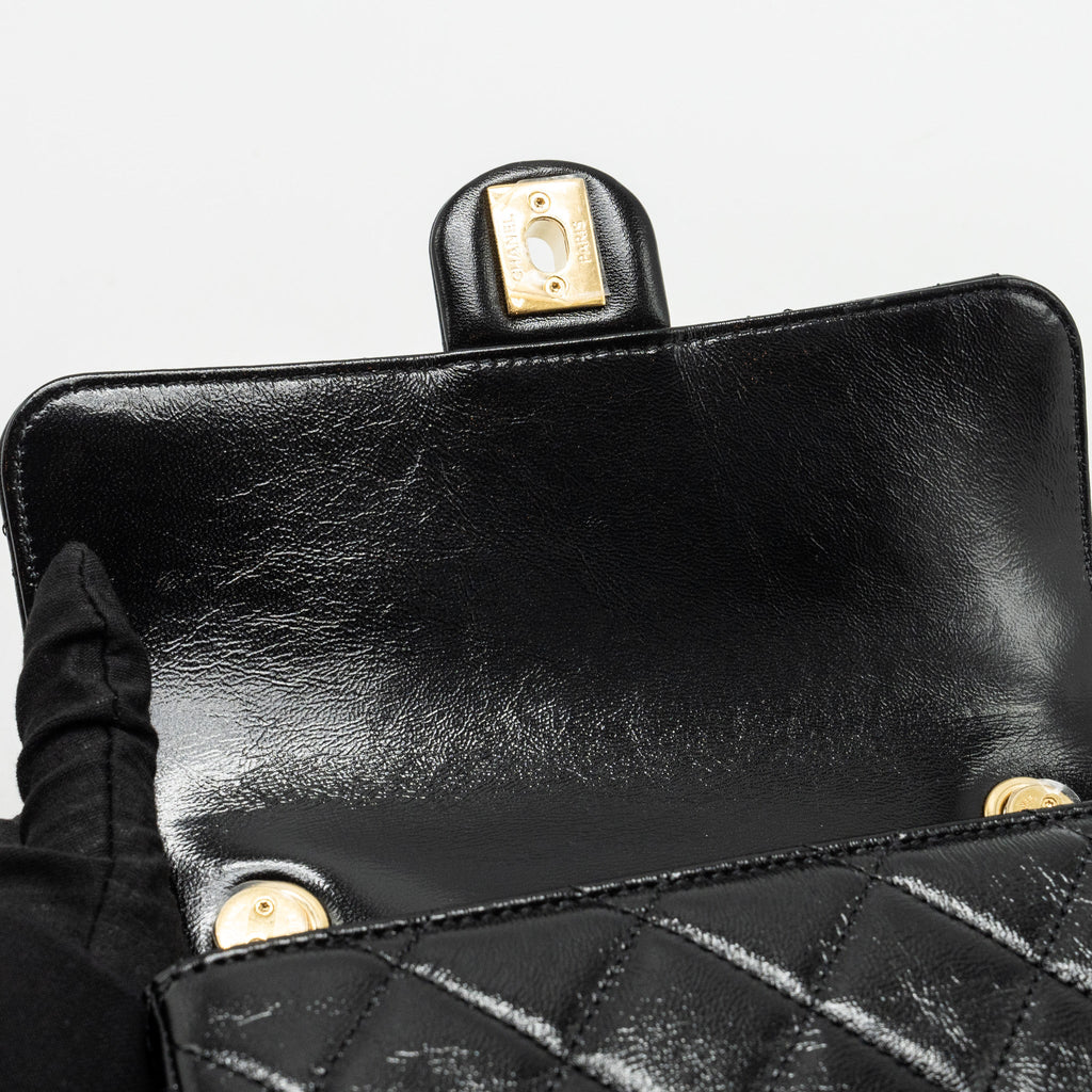 Chanel 24b Giant Chain Flap Shoulder Bag Lambskin Black  (Microchip)