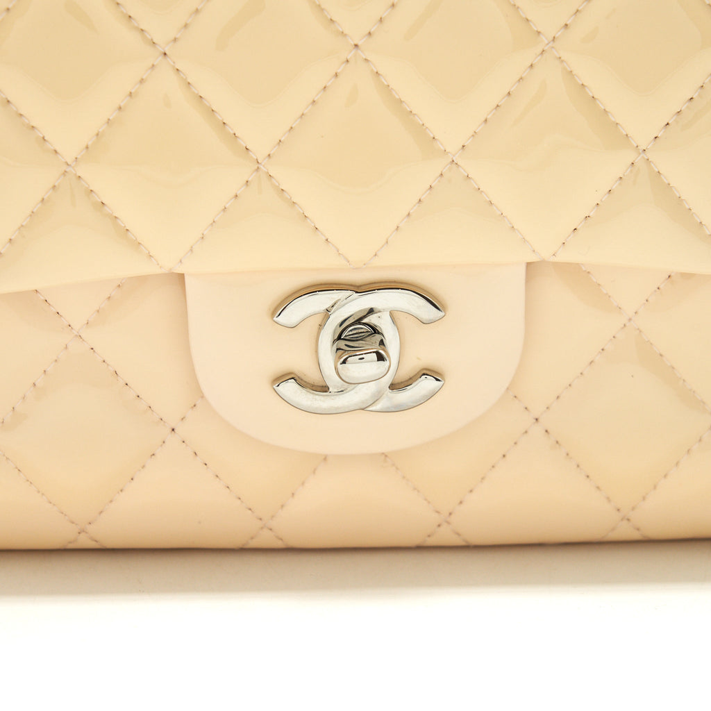 Chanel patent leather medium classic double flap bag Beige