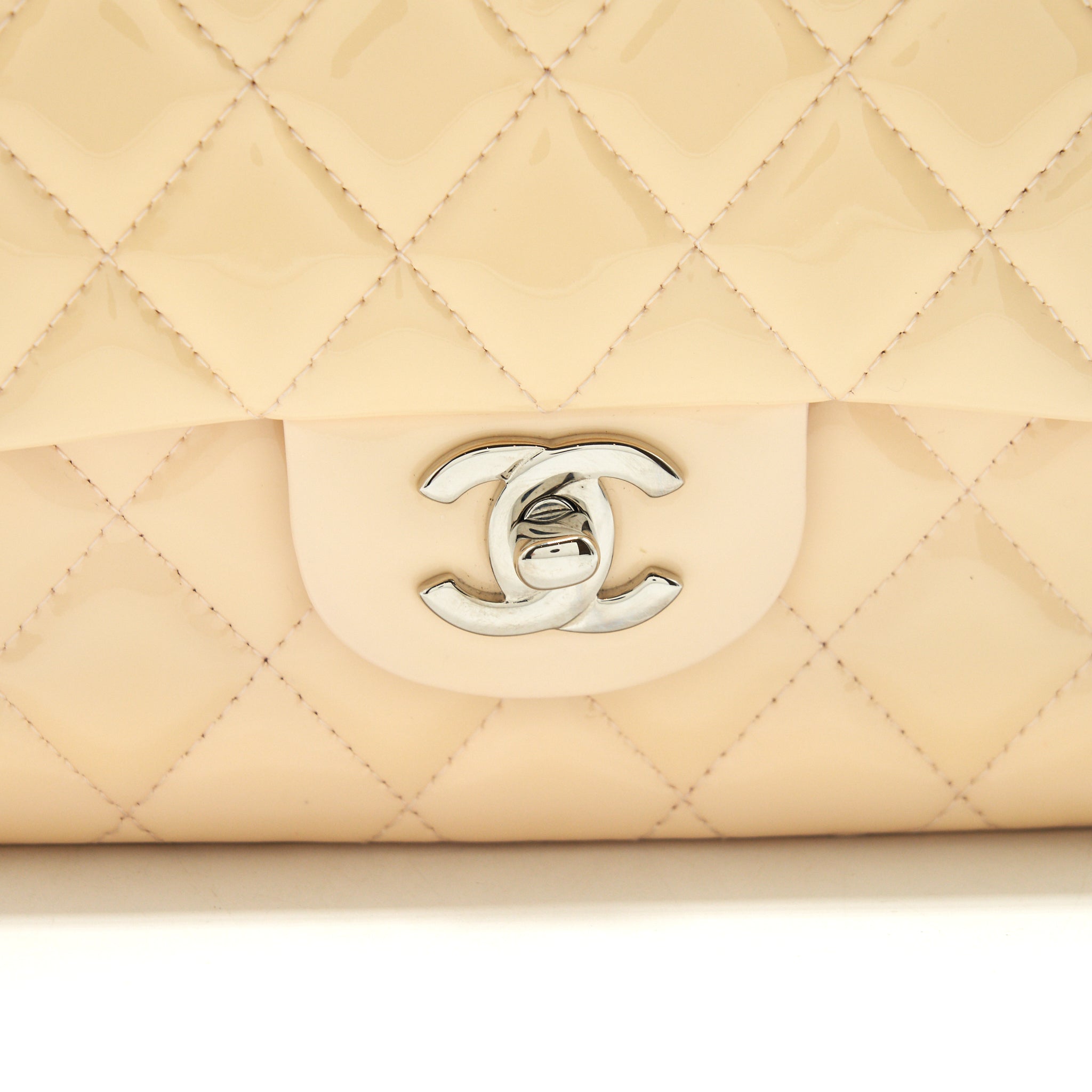 Chanel patent leather medium classic double flap bag Beige