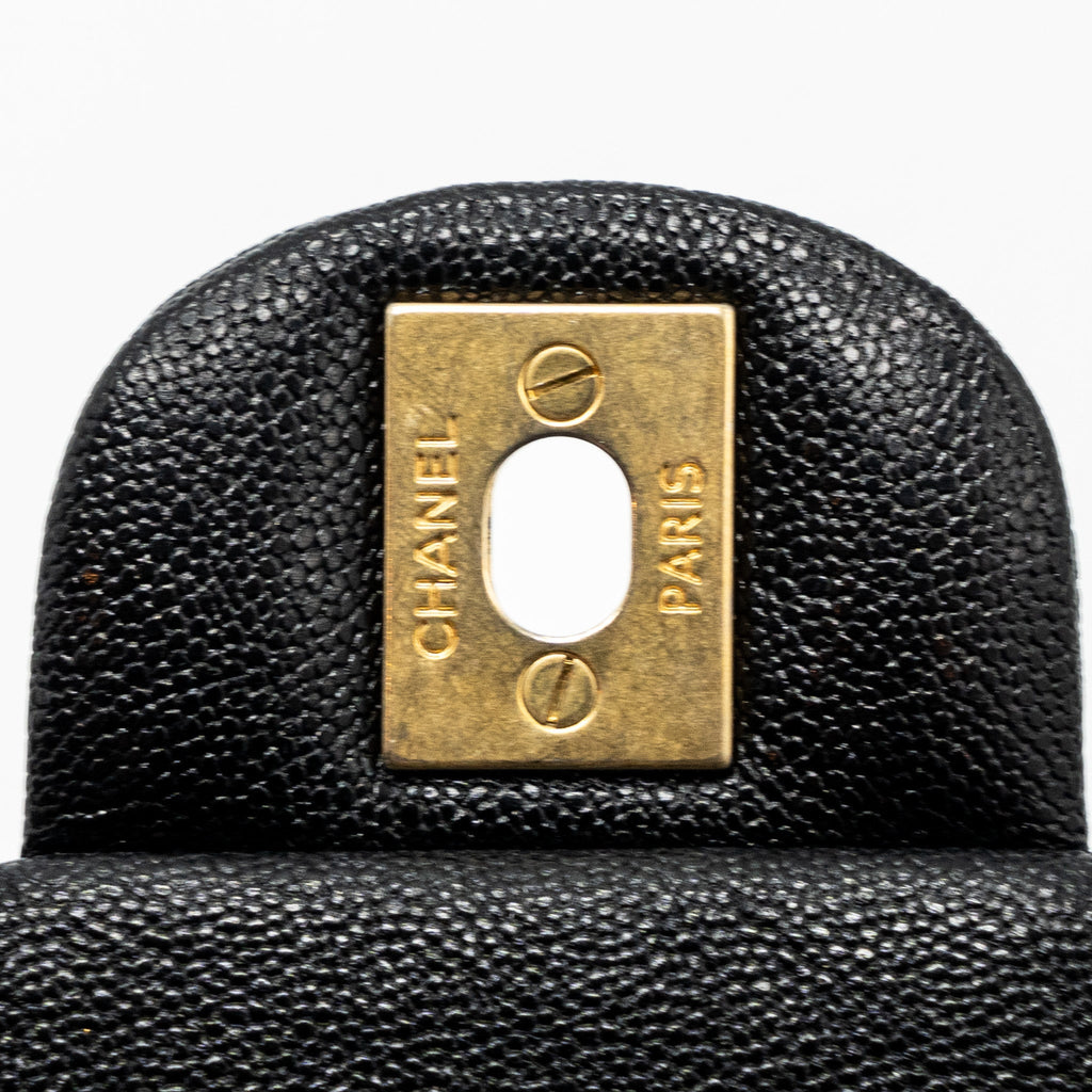 Chanel top handle mini rectangular flap bag grained calfskin black