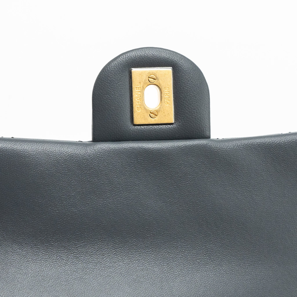 Chanel 23K pearl crush mini rectangular flap bag lambskin dark grey