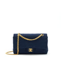 Chanel Vintage Medium Classic Double Flap Bag Fabric Navy