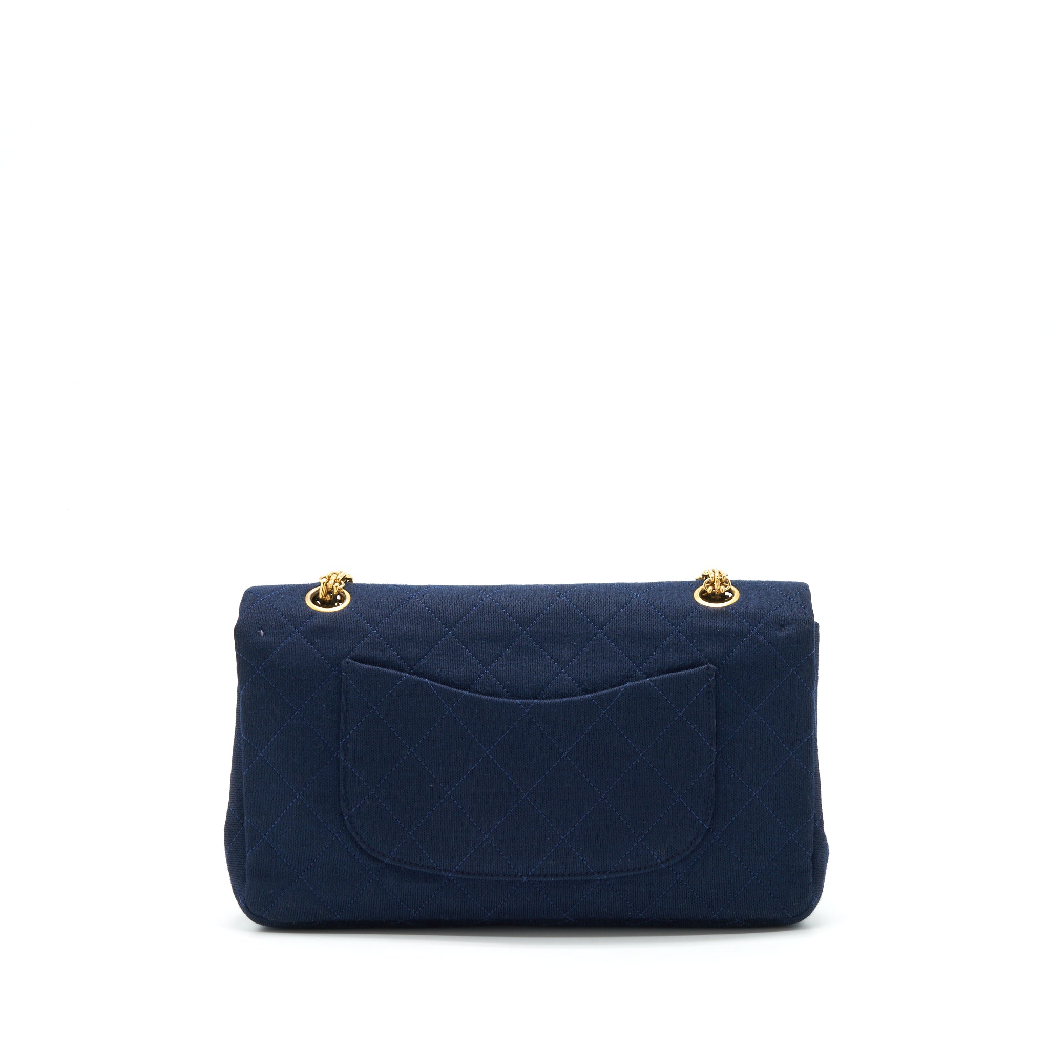 Chanel Vintage Medium Classic Double Flap Bag Fabric Navy