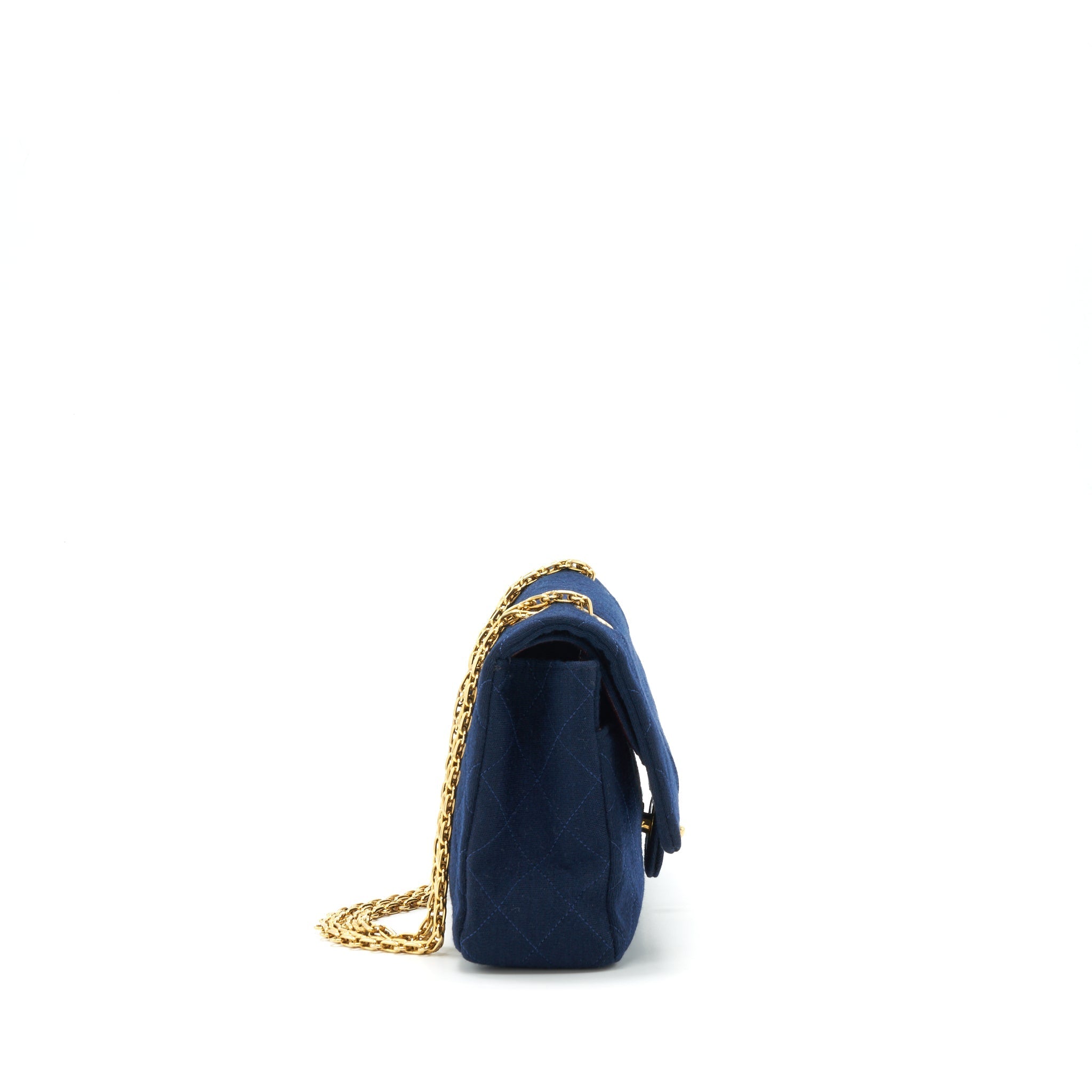 Chanel Vintage Medium Classic Double Flap Bag Fabric Navy