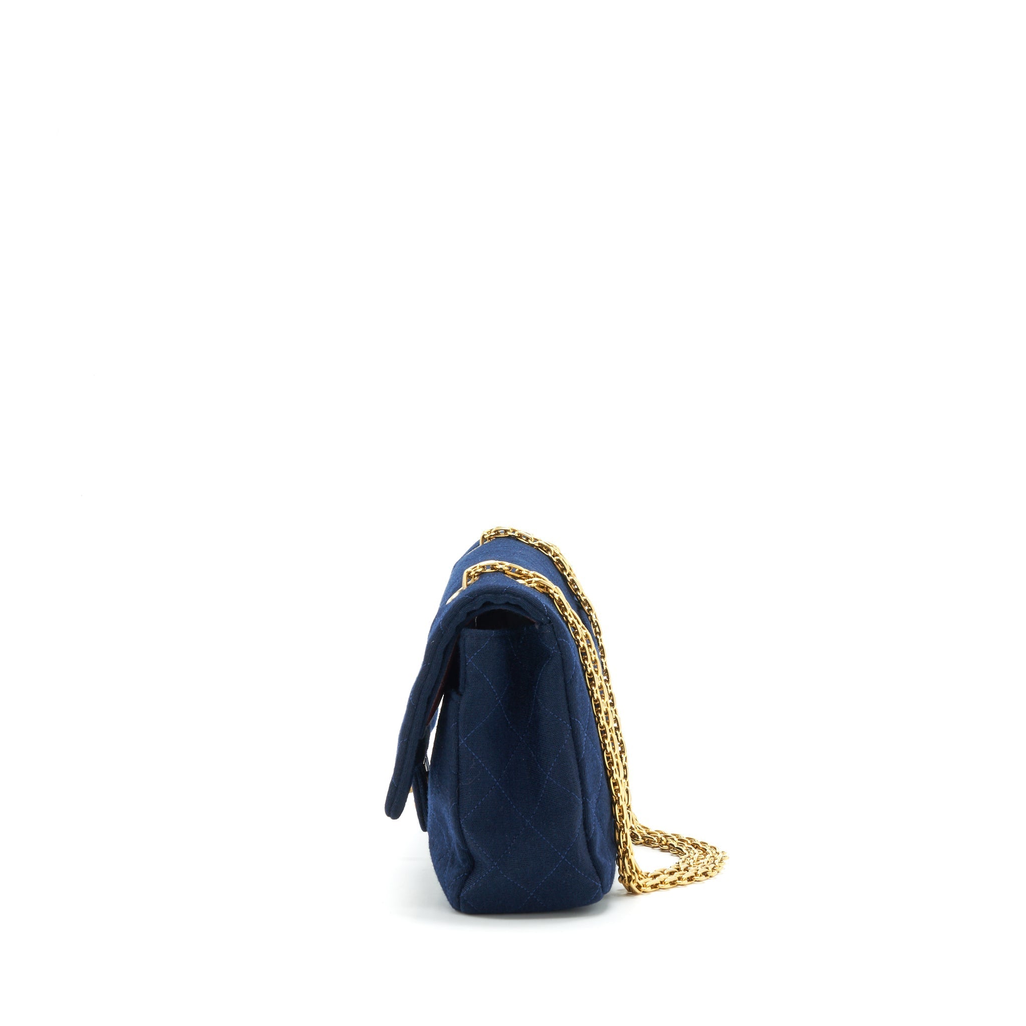 Chanel Vintage Medium Classic Double Flap Bag Fabric Navy