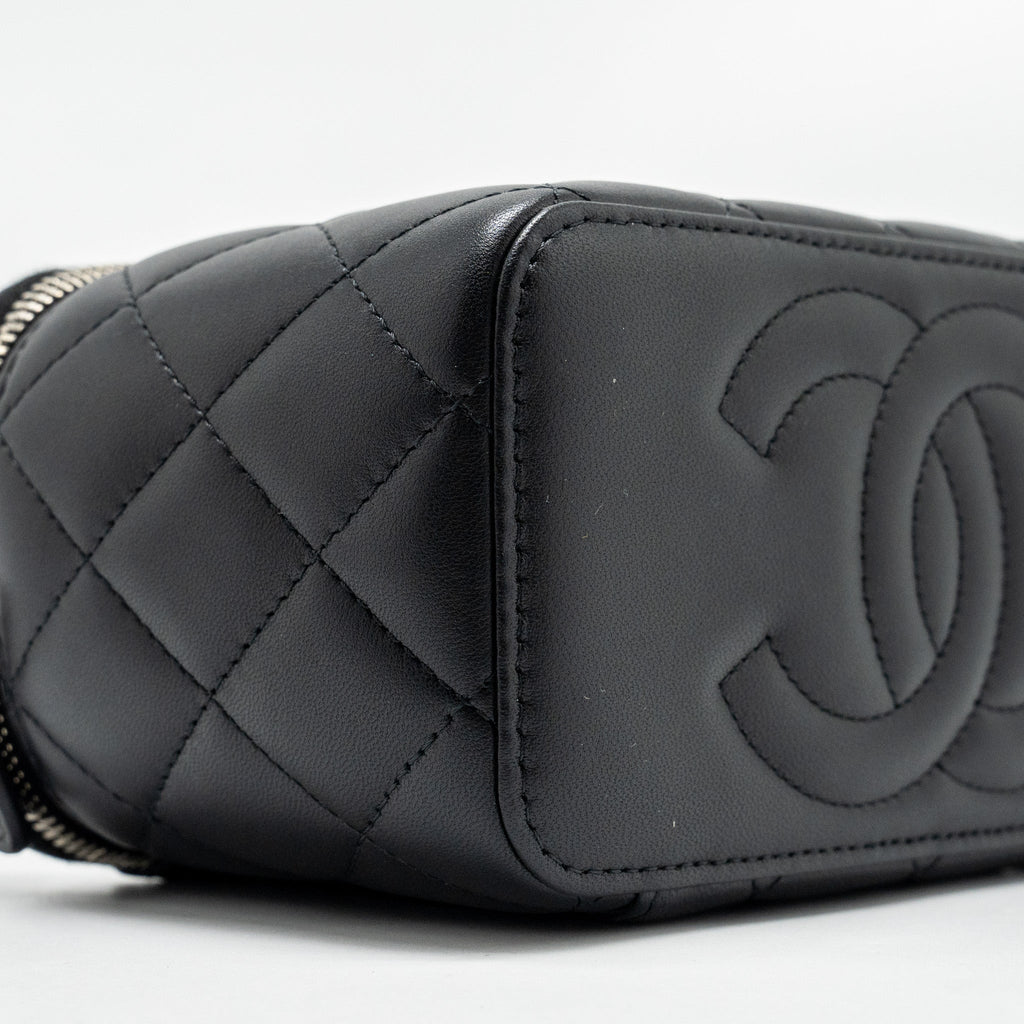 Chanel Top Handle Long Vanity Case Lambskin Black  (Microchip)