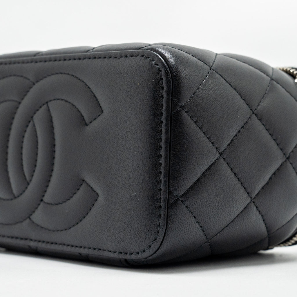 Chanel Top Handle Long Vanity Case Lambskin Black  (Microchip)