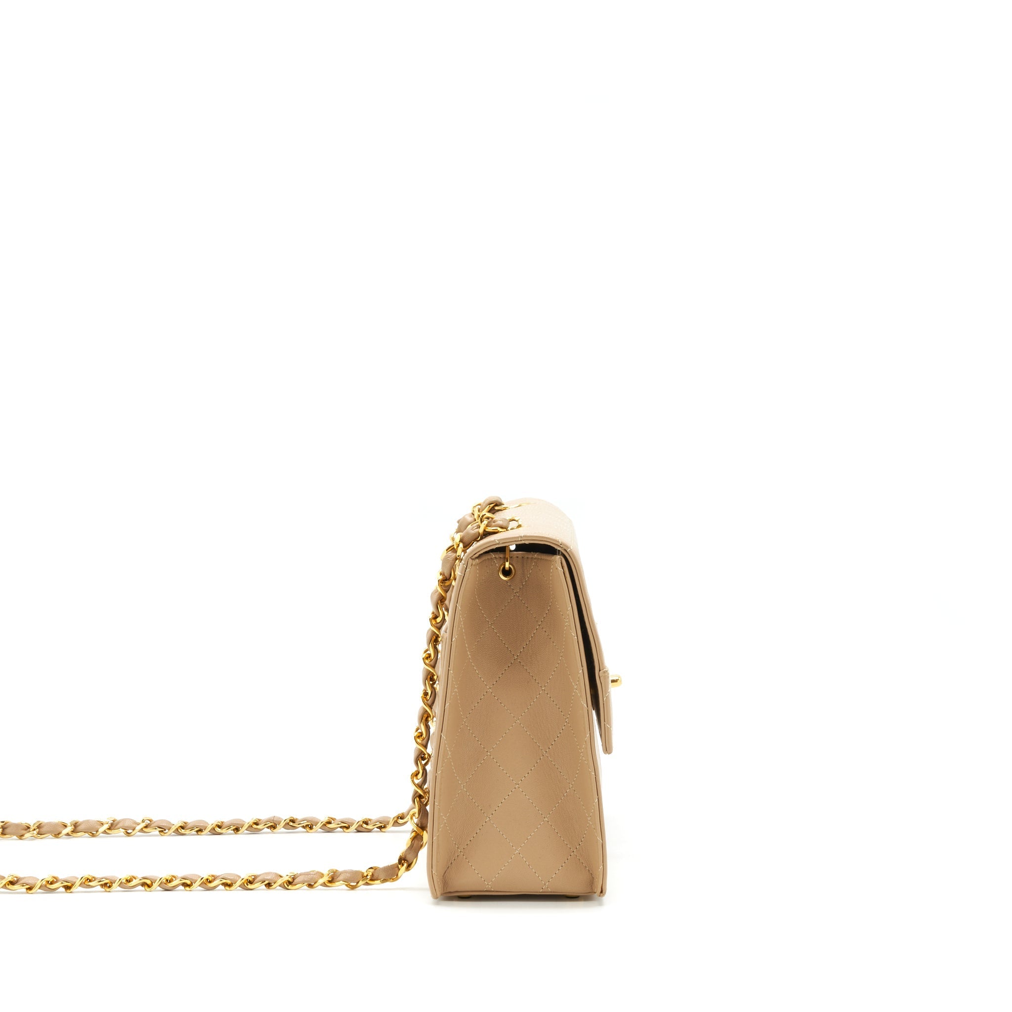 Chanel Vintage Single Flap Bag Cross body Lambskin Beige
