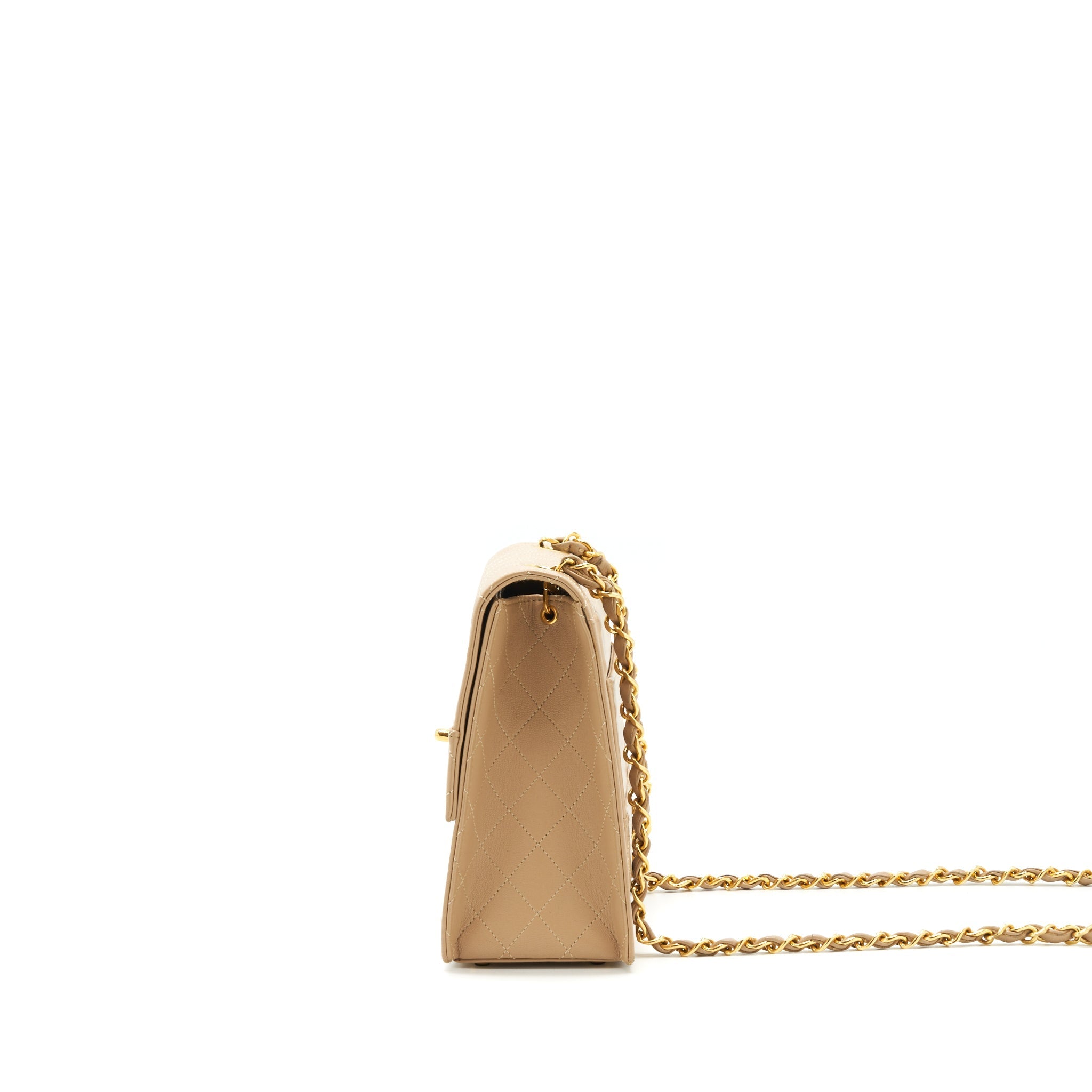 Chanel Vintage Single Flap Bag Cross body Lambskin Beige