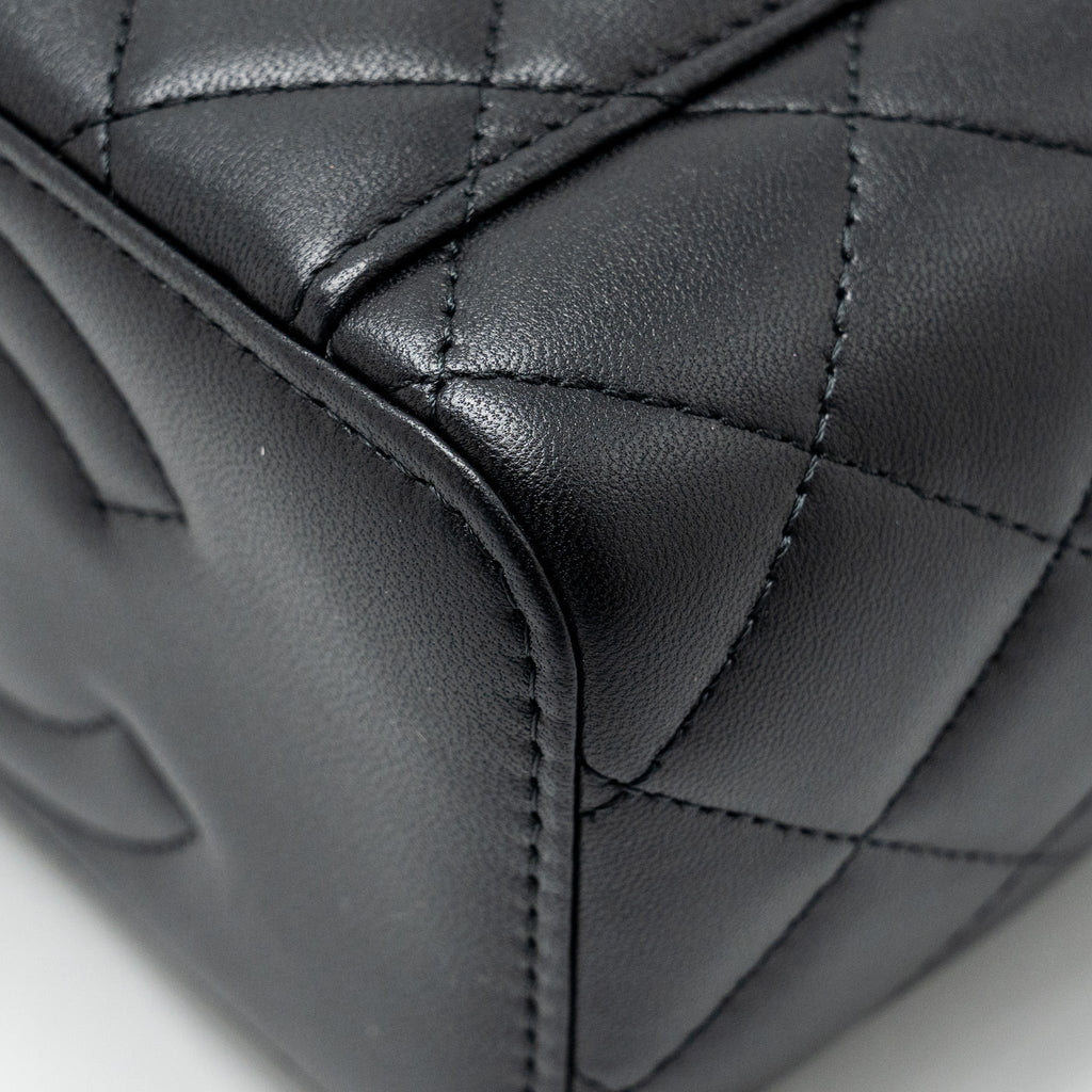 Chanel Top Handle Long Vanity Case Lambskin Black  (Microchip)