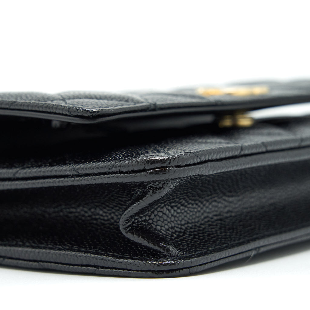 Chanel 22S Logo Top Handle Wallet On Chain Caviar Black