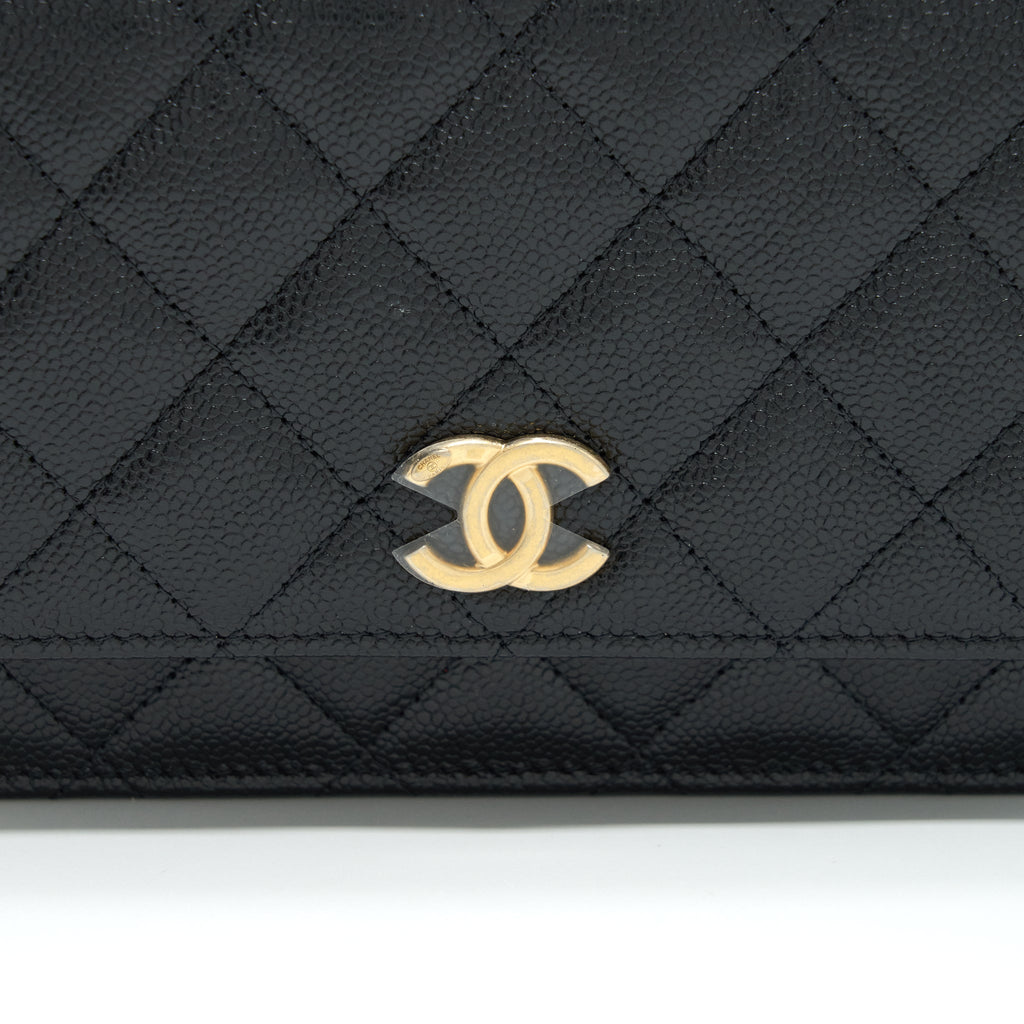 Chanel 22S Logo Top Handle Wallet On Chain Caviar Black