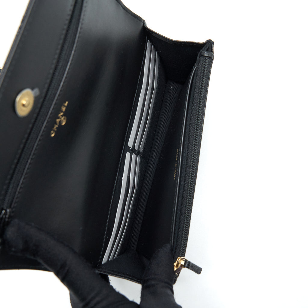 Chanel 22S Logo Top Handle Wallet On Chain Caviar Black
