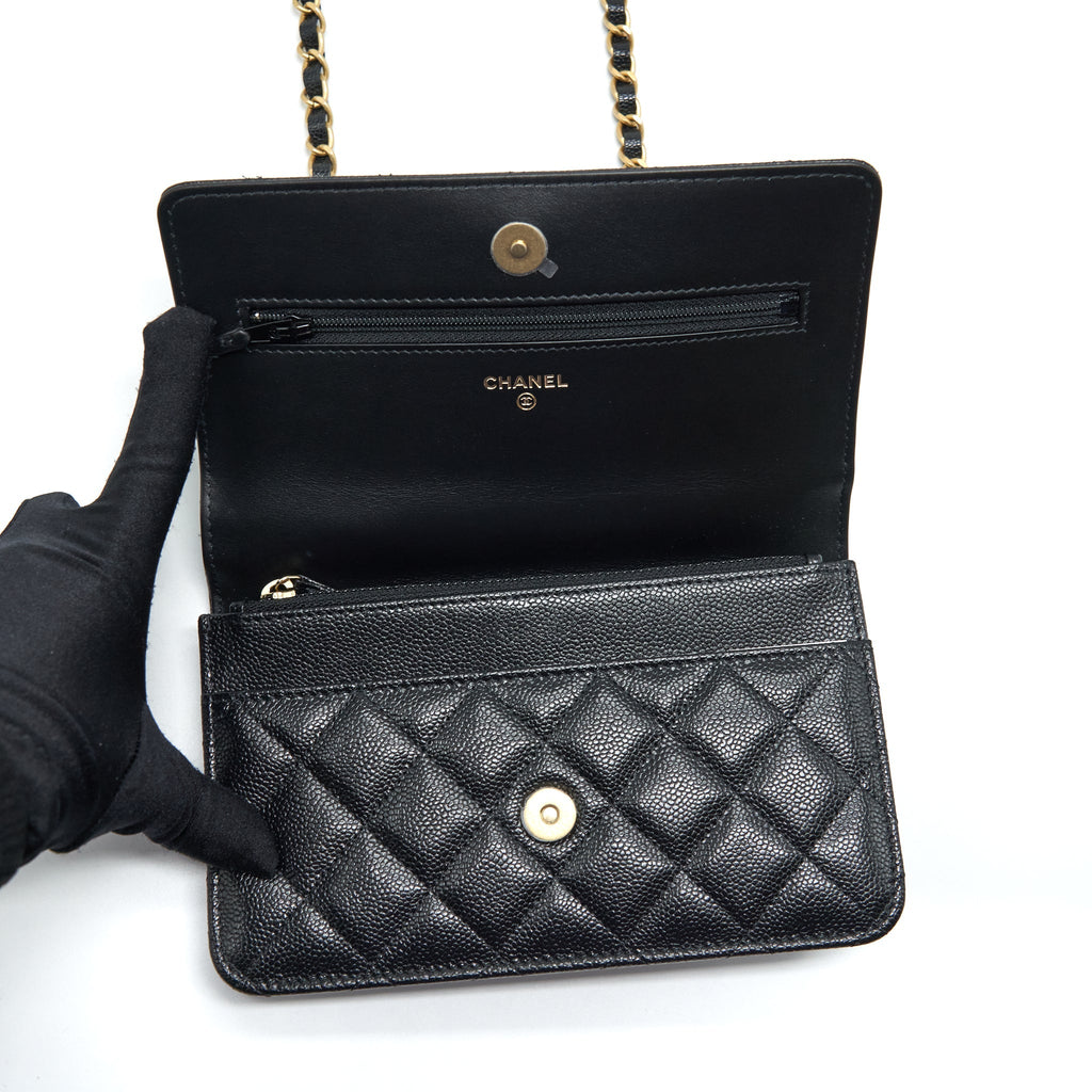 Chanel 22S Logo Top Handle Wallet On Chain Caviar Black