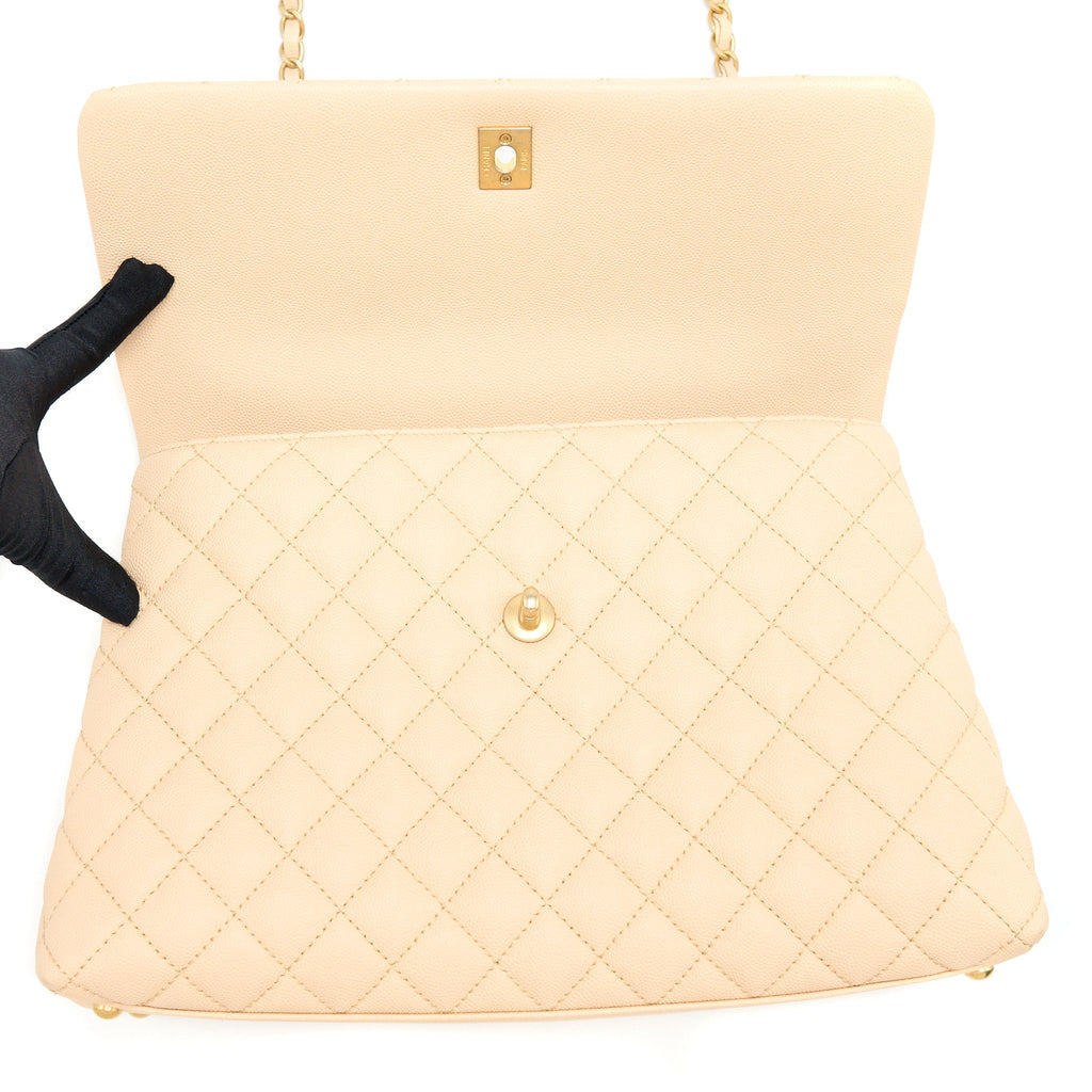 Chanel Coco Top Handle Flap Bag Caviar Beige