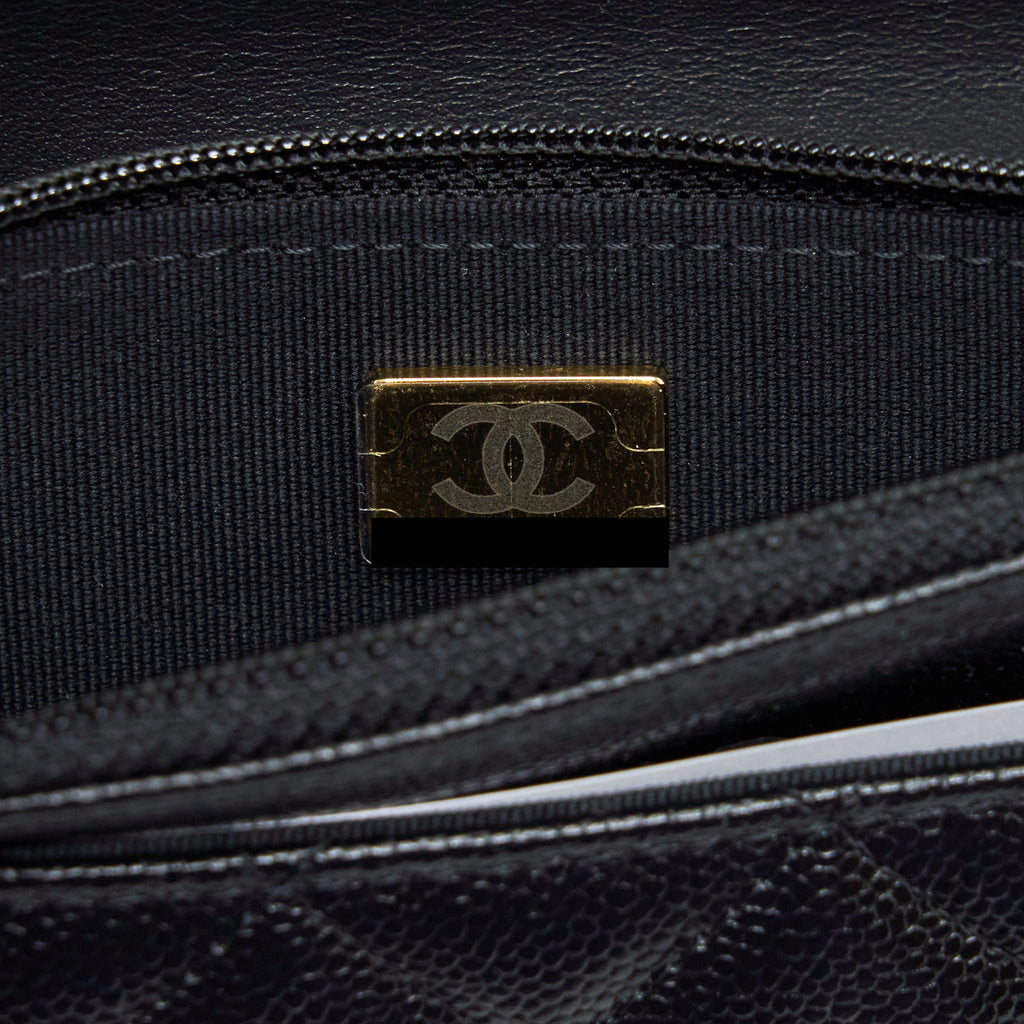 Chanel 22S Logo Top Handle Wallet On Chain Caviar Black