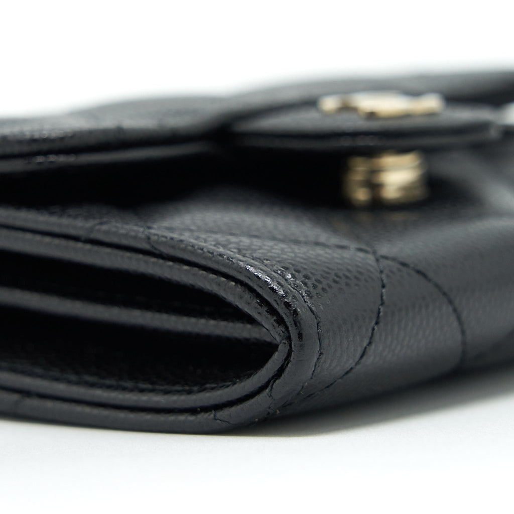 Chanel 22P Card Holder With Chains Caviar Black L