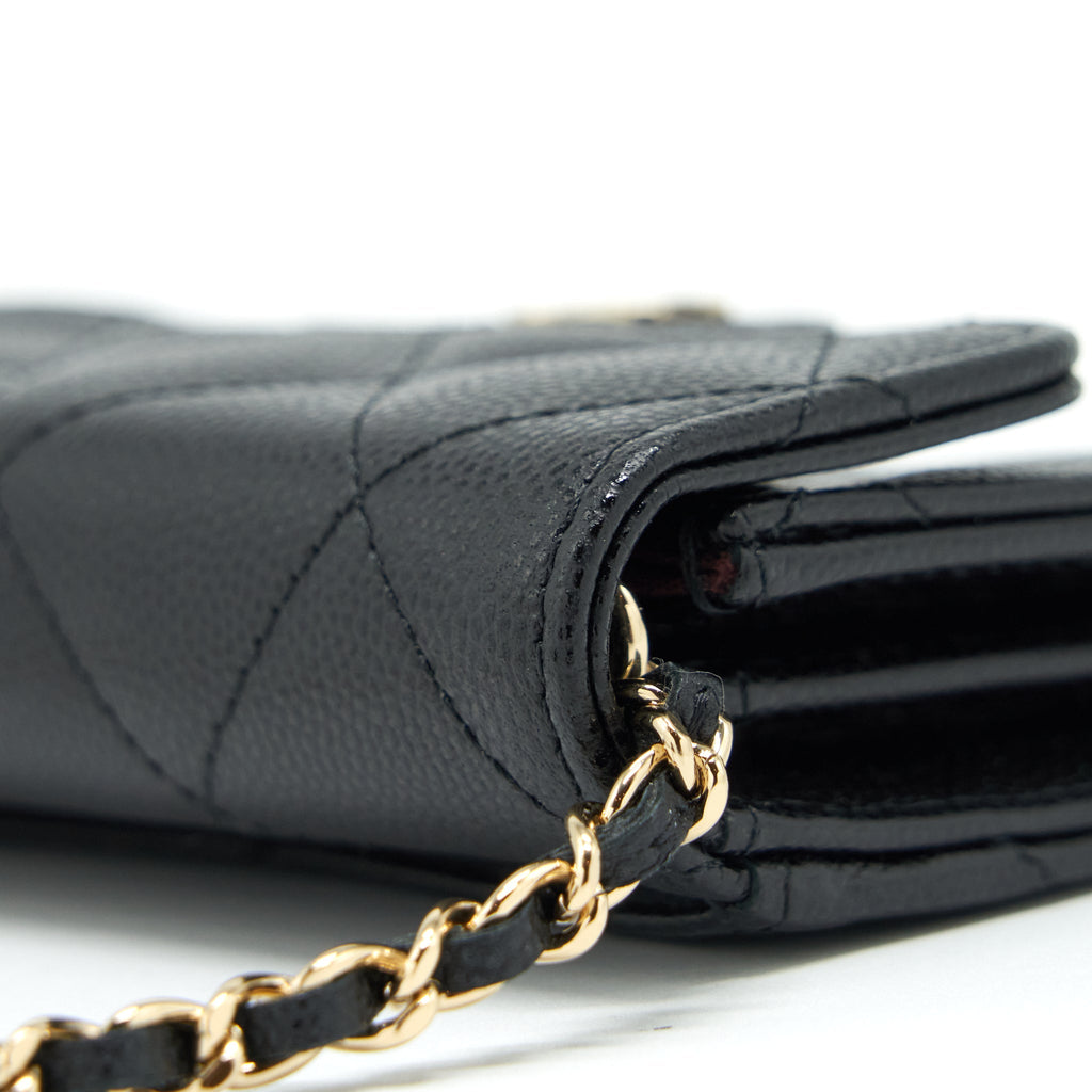Chanel 22P Card Holder With Chains Caviar Black L