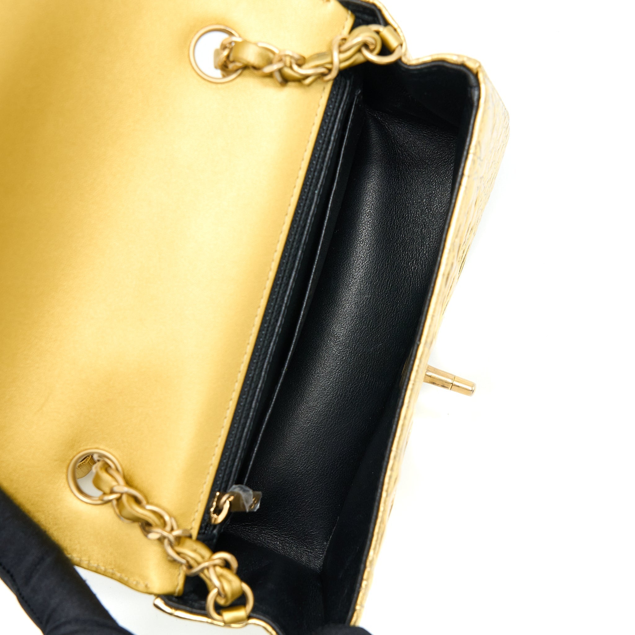 Chanel Mini Rectangular Flap Bag Croc Embossed Calfskin Gold