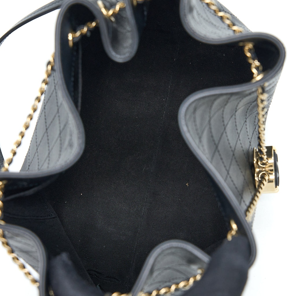 Chanel Drawstring Bucket Bag Calfskin Black L