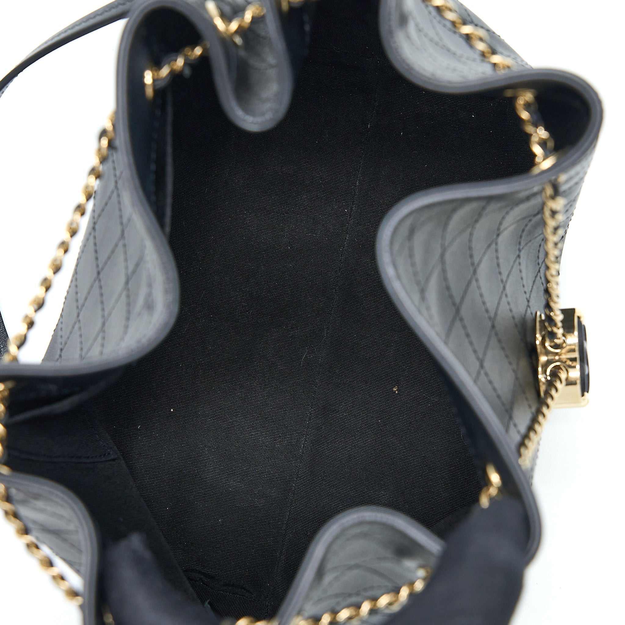 Chanel Drawstring Bucket Bag Calfskin Black L