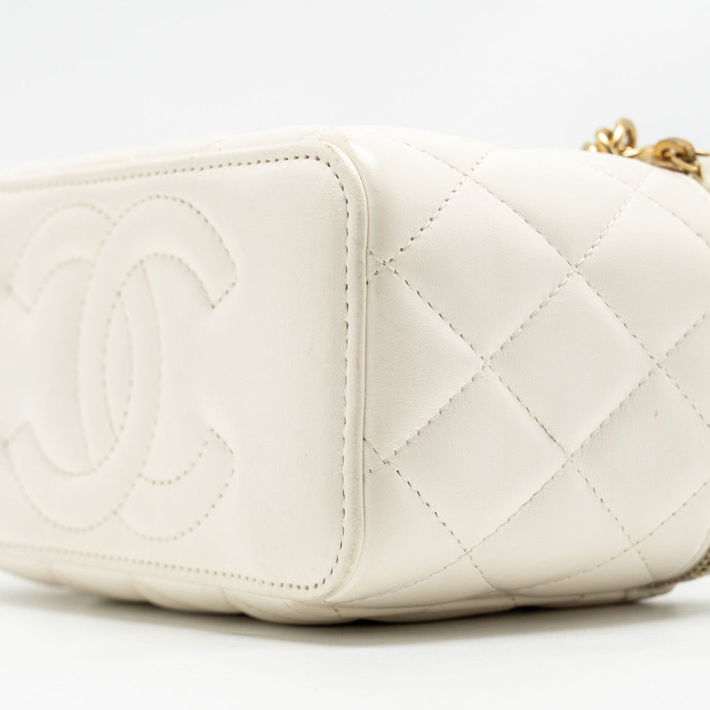 Chanel Letter/ CC Logo Chain Long Vanity Case Lambskin White  (Microchip)