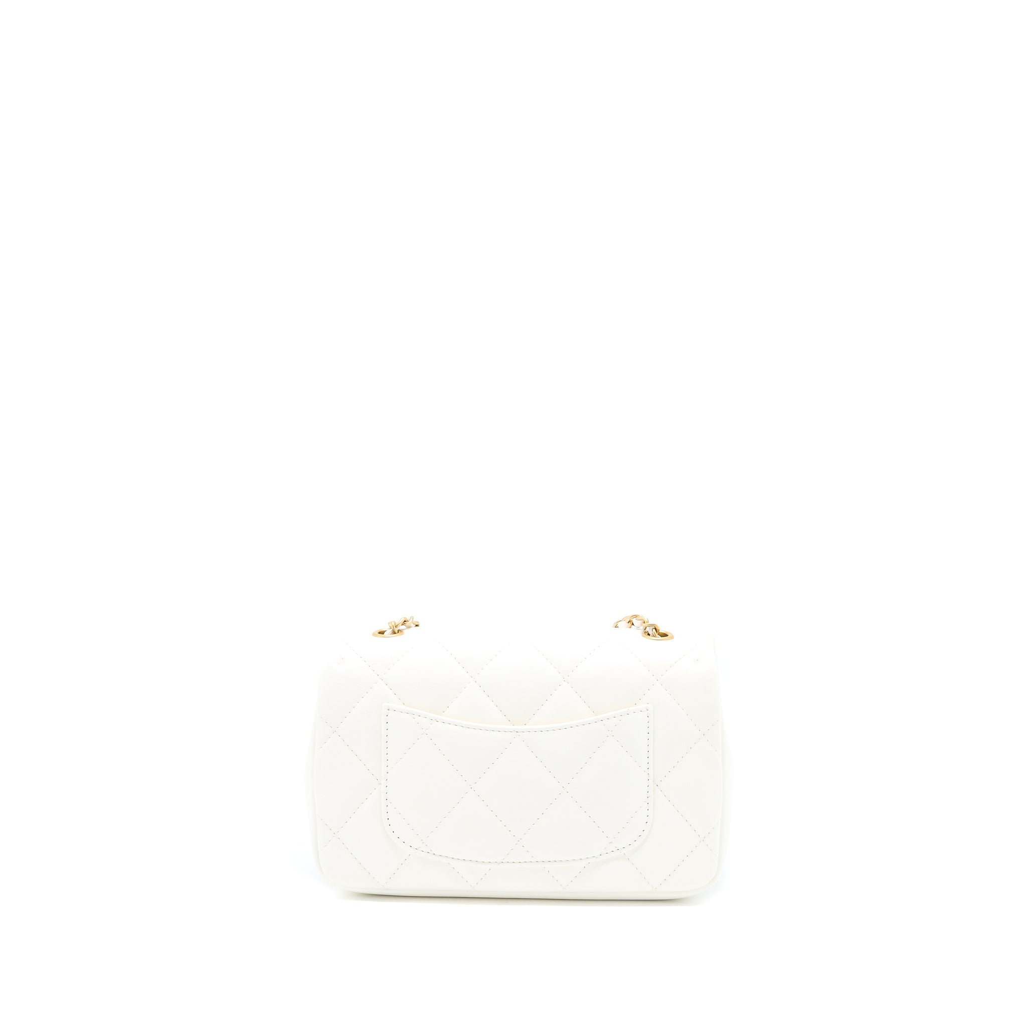 Chanel Quilted Flap Bag With Heart Charm Chain Lambskin White (Microchip)