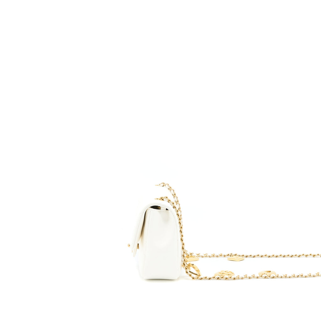 Chanel Quilted Flap Bag With Heart Charm Chain Lambskin White (Microchip)