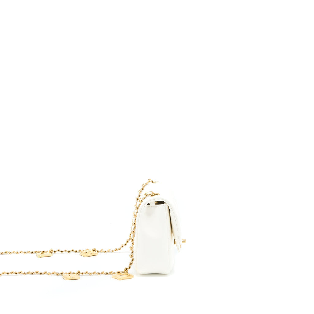 Chanel Quilted Flap Bag With Heart Charm Chain Lambskin White (Microchip)
