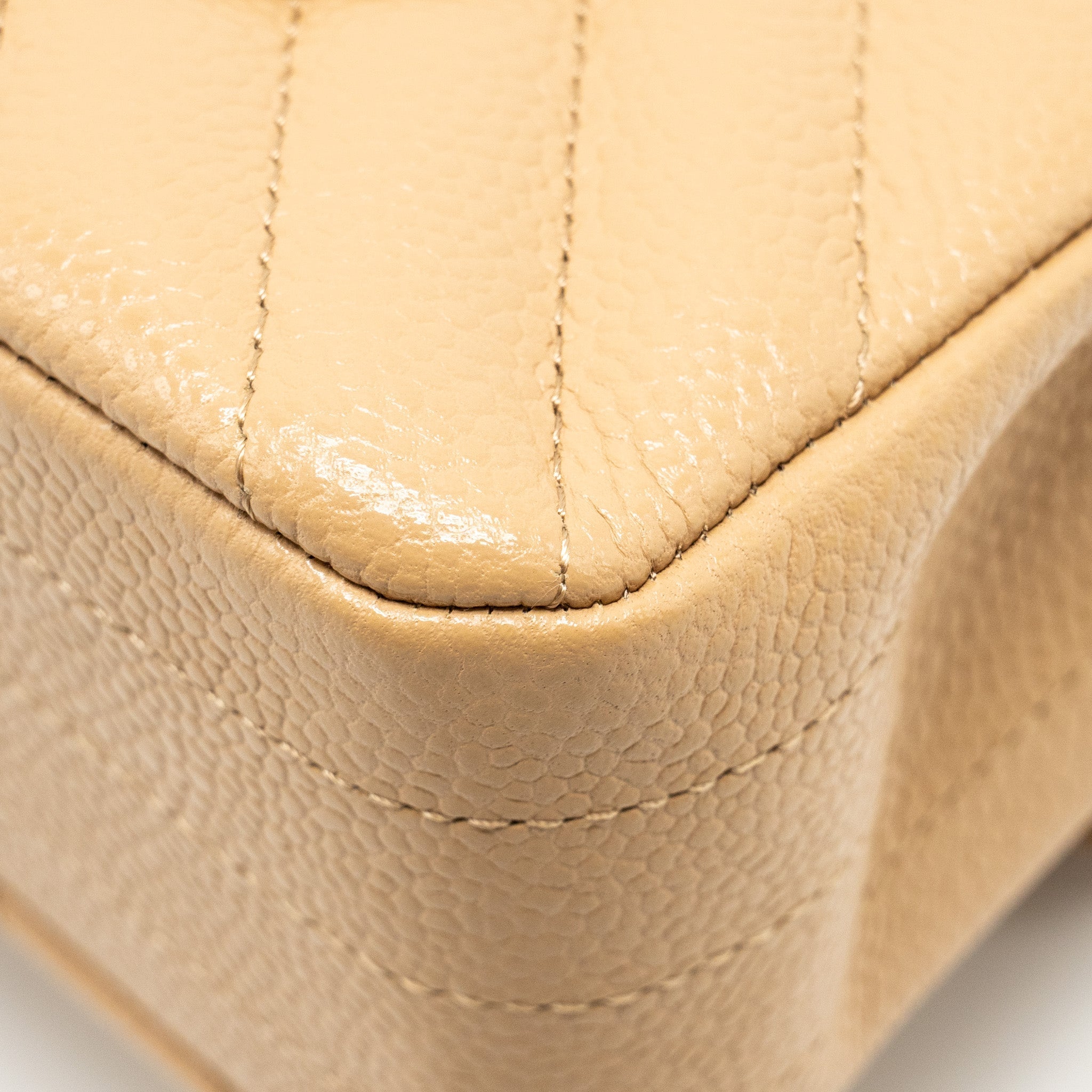 Chanel Small Classic Double Flap Bag Chevron Caviar Beige