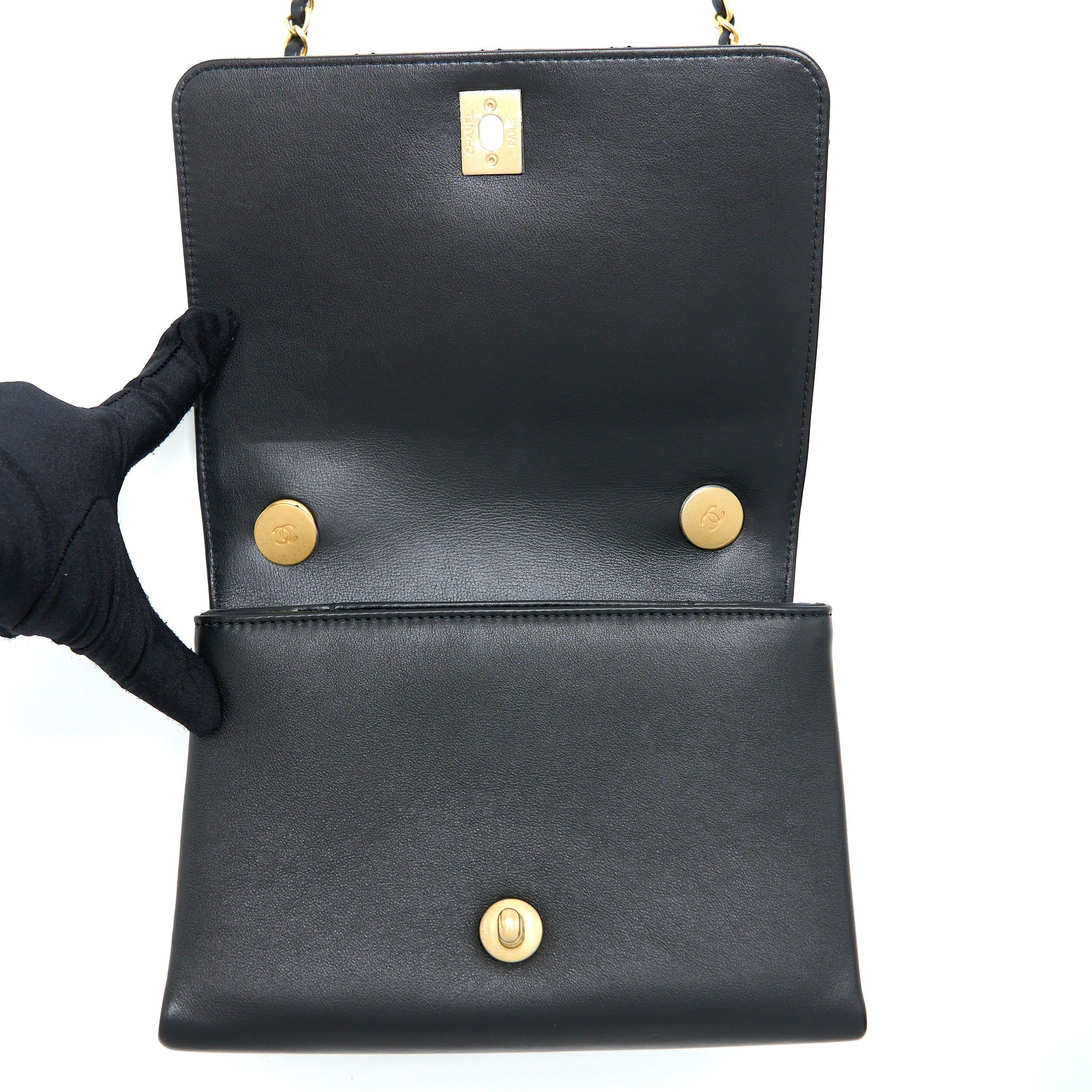 Chanel Seasonal Flap Bag Giant Chain Handle with Pearl Calfskin Black Brush  (Microchip)
