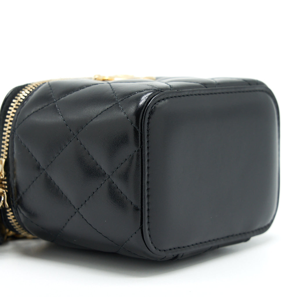 Chanel 21A Gold Crush Mini Vanity Case Calfskin Black Brushed