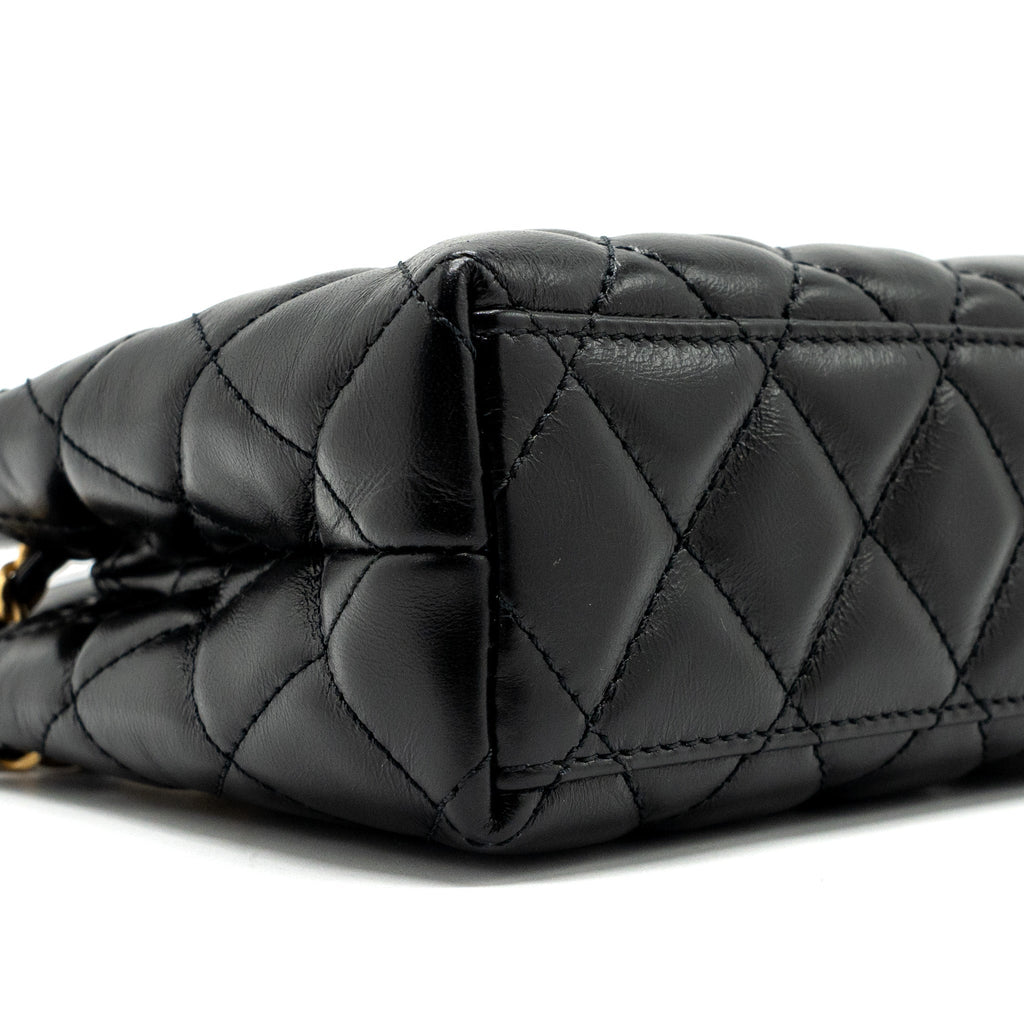 Chanel 23K mini kelly shopping tote bag Calfskin black  (microchip)