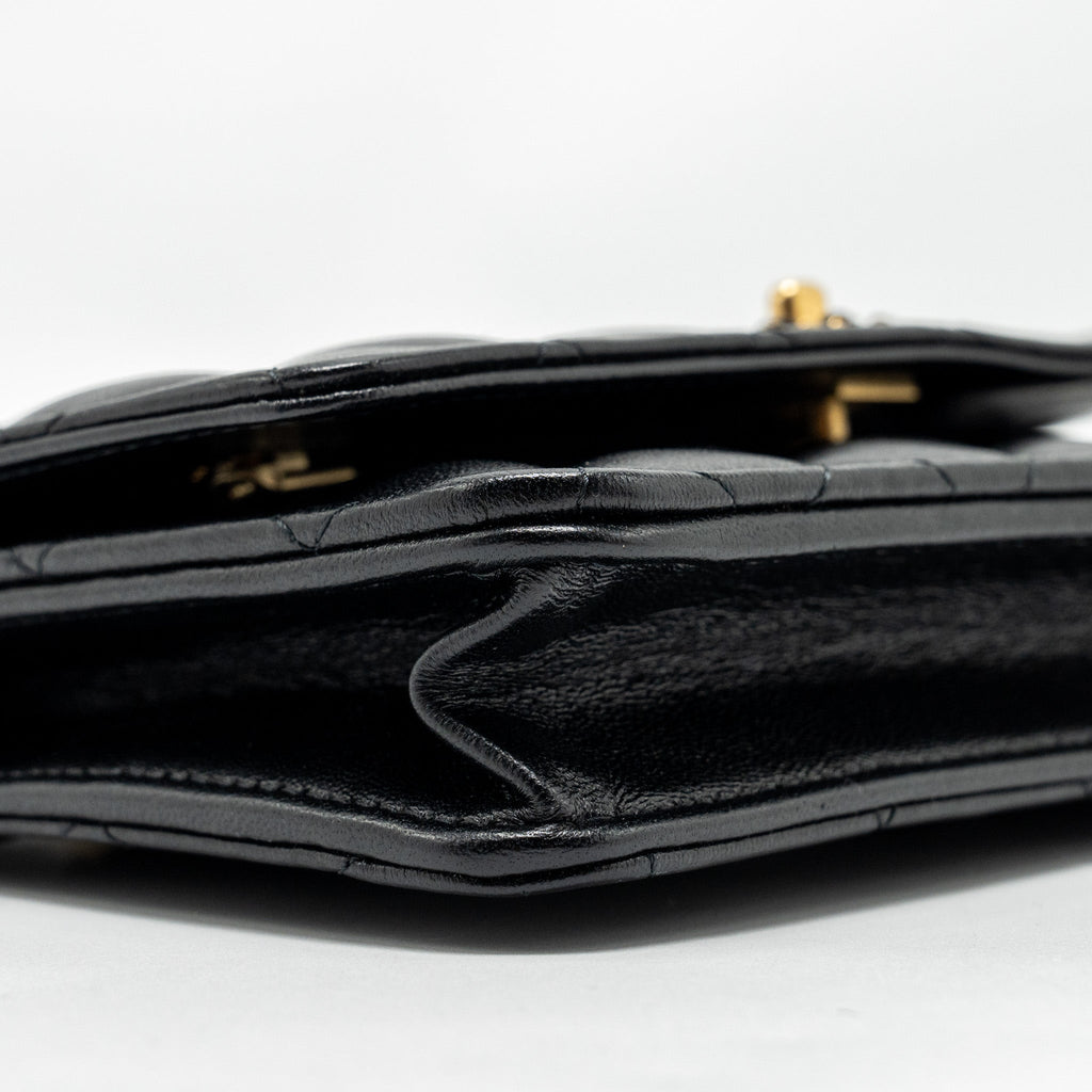 Chanel Letter Logo Top Handle Wallet On Chain Lambskin Black  (Microchip)