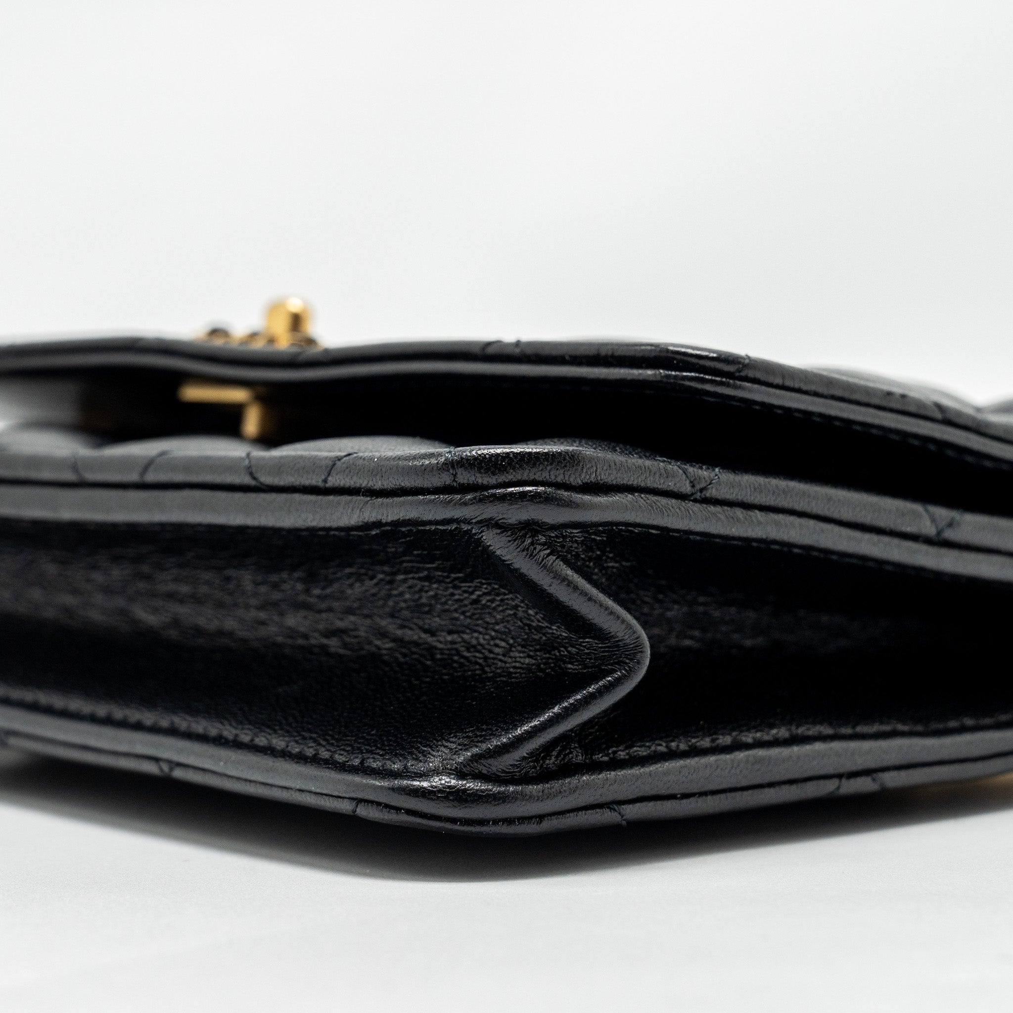 Chanel Letter Logo Top Handle Wallet On Chain Lambskin Black  (Microchip)