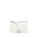 Chanel Medium Boy Bag Chevron Limited Lambskin With Pearl White