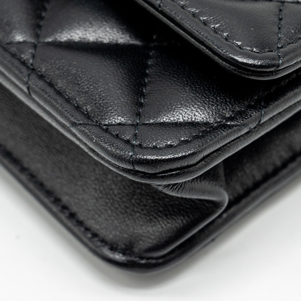 Chanel Letter Logo Top Handle Wallet On Chain Lambskin Black  (Microchip)