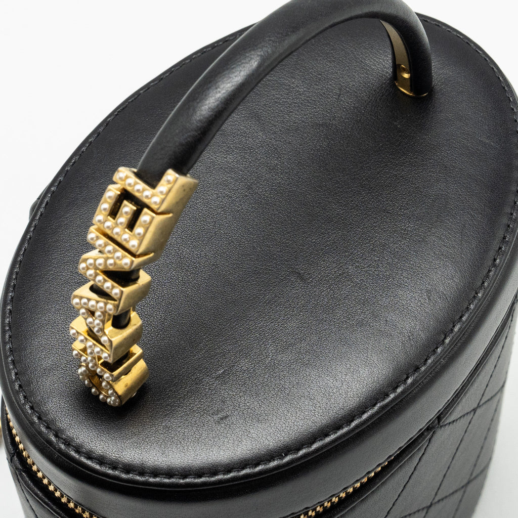 Chanel Pearl Letter Logo Detailed Vanity Case Calfskin Black