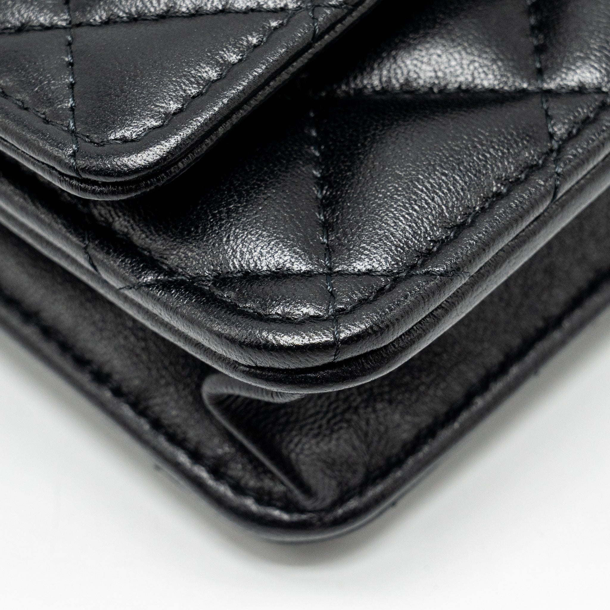Chanel Letter Logo Top Handle Wallet On Chain Lambskin Black  (Microchip)