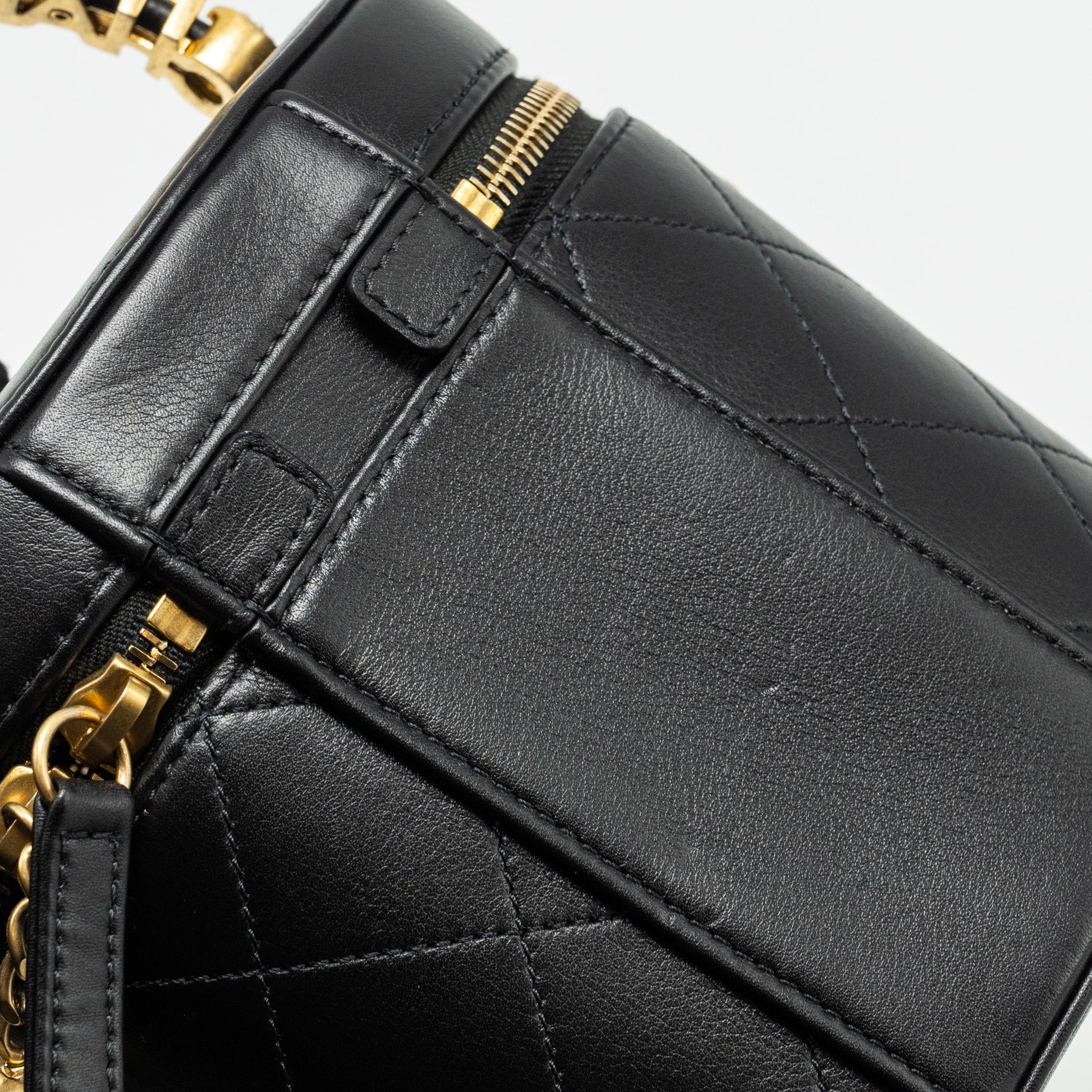 Chanel Pearl Letter Logo Detailed Vanity Case Calfskin Black