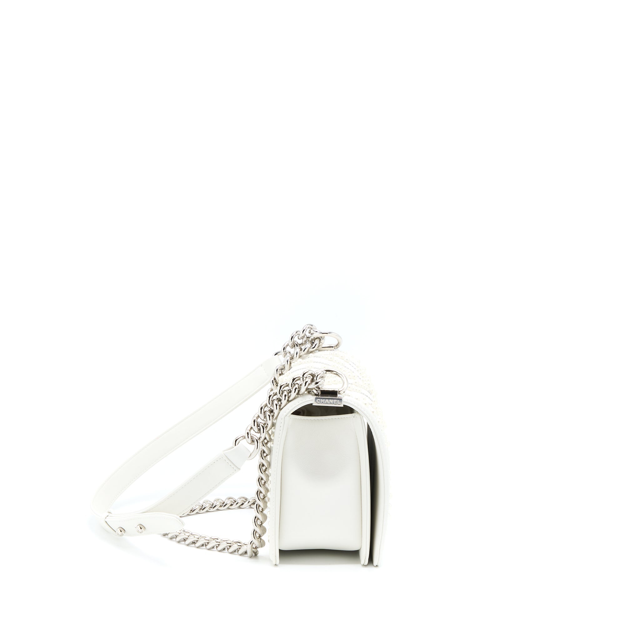 Chanel Medium Boy Bag Chevron Limited Lambskin With Pearl White