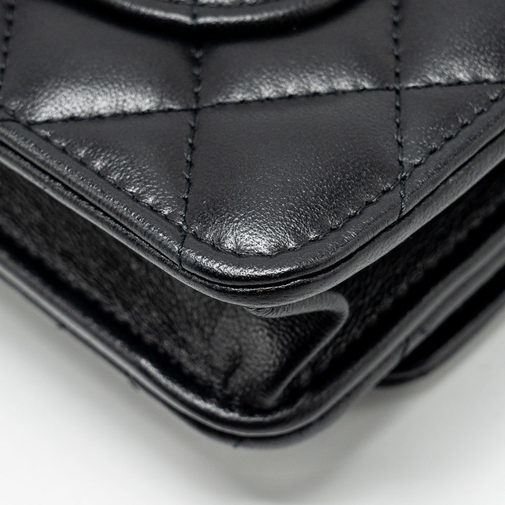 Chanel Letter Logo Top Handle Wallet On Chain Lambskin Black  (Microchip)