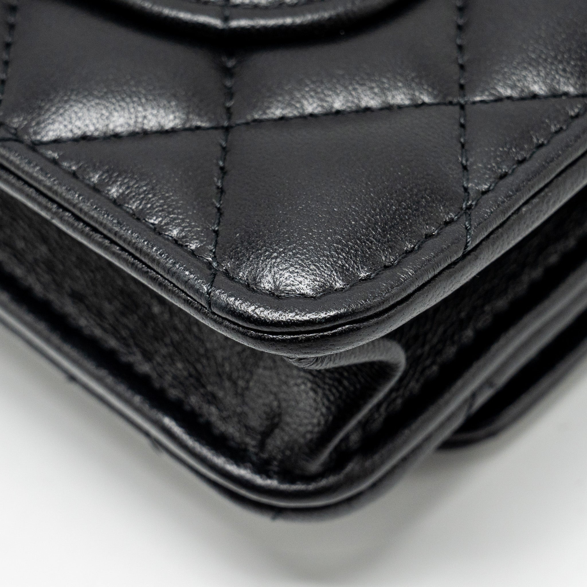 Chanel Letter Logo Top Handle Wallet On Chain Lambskin Black  (Microchip)