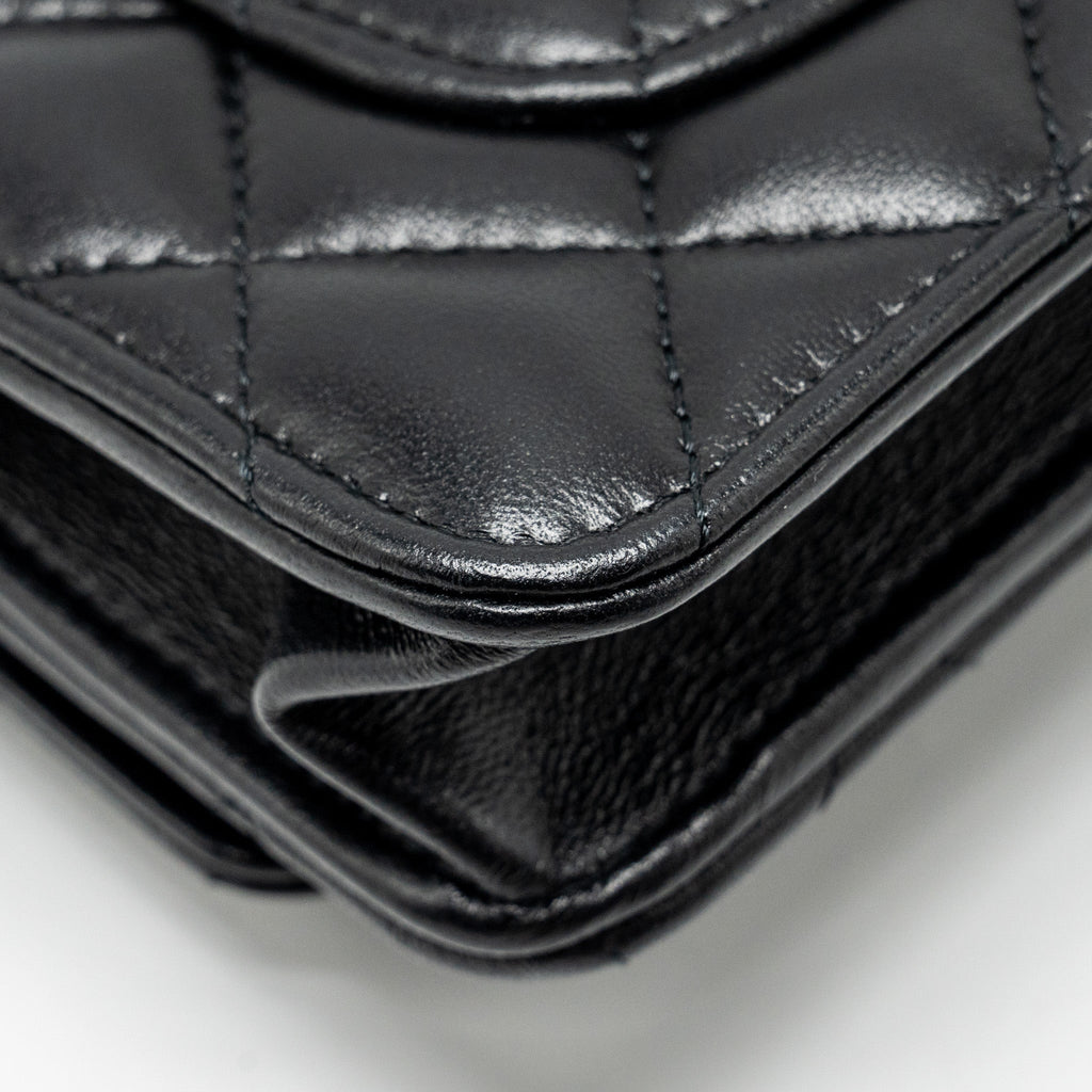 Chanel Letter Logo Top Handle Wallet On Chain Lambskin Black  (Microchip)