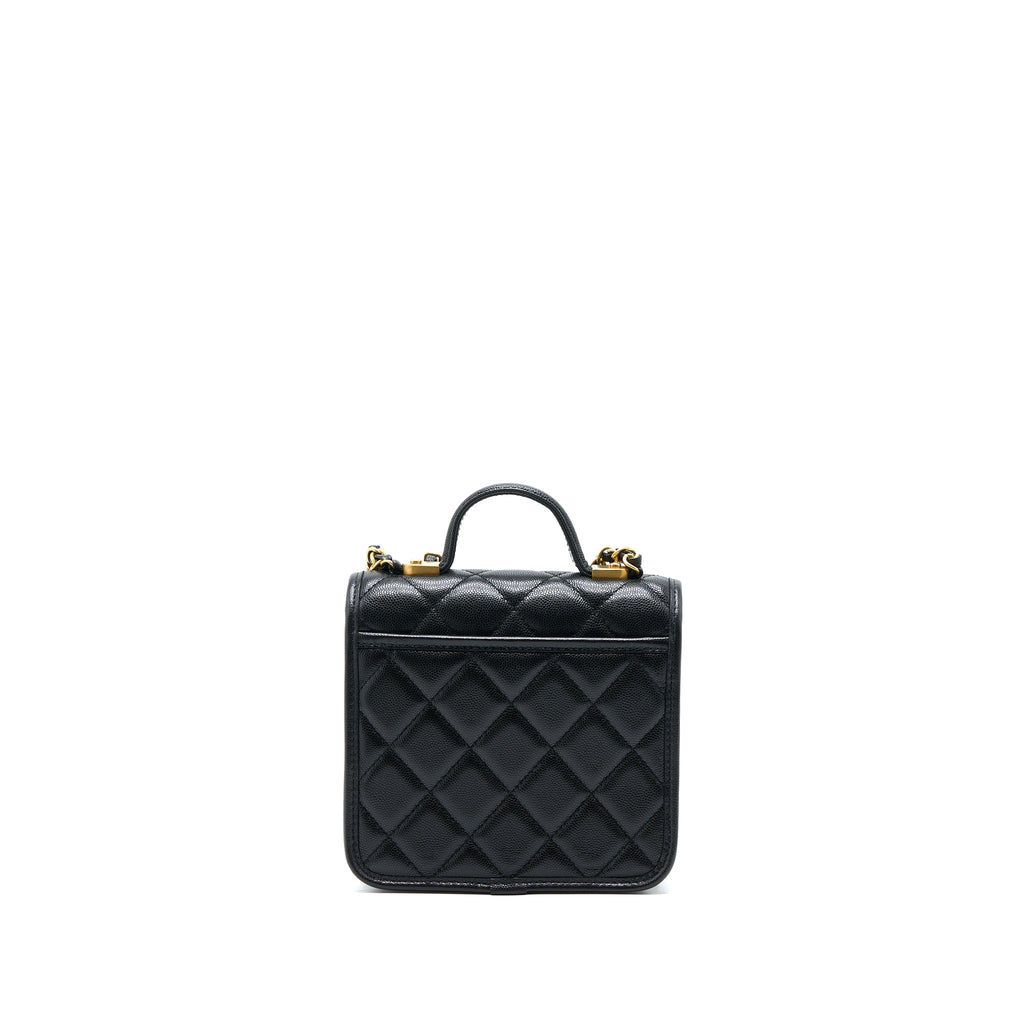 Chanel 22K Top Handle Messenger Bag Caviar Black Brushed (Microchip)
