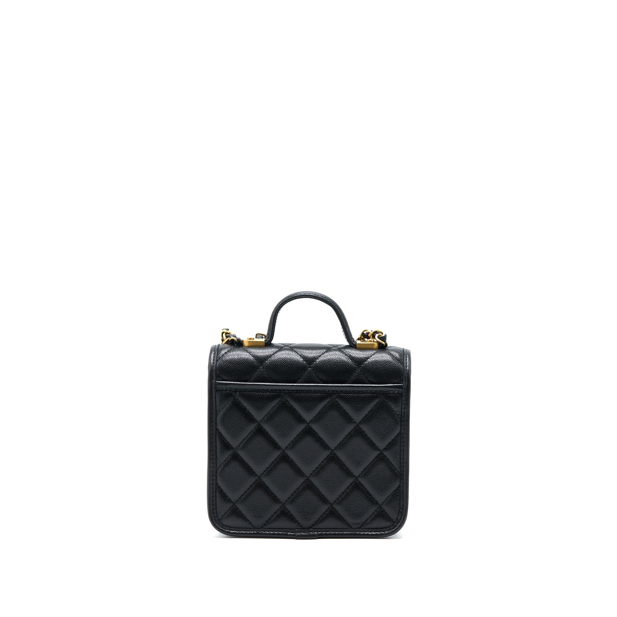 Chanel 22K Top Handle Messenger Bag Caviar Black Brushed (Microchip)