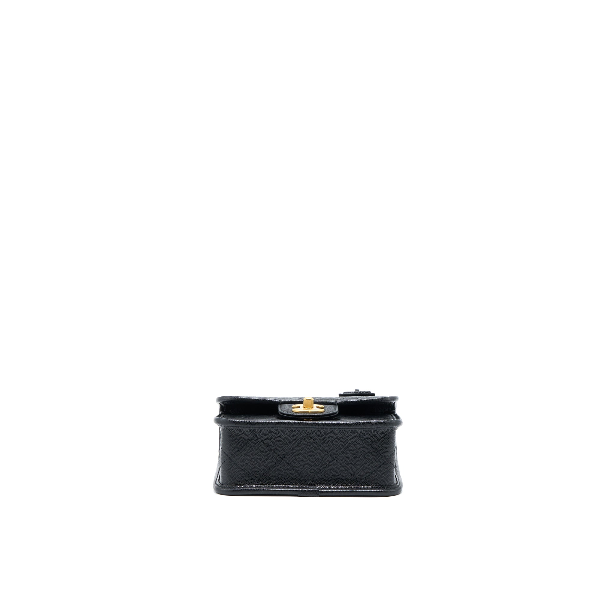 Chanel 22K Top Handle Messenger Bag Caviar Black Brushed (Microchip)