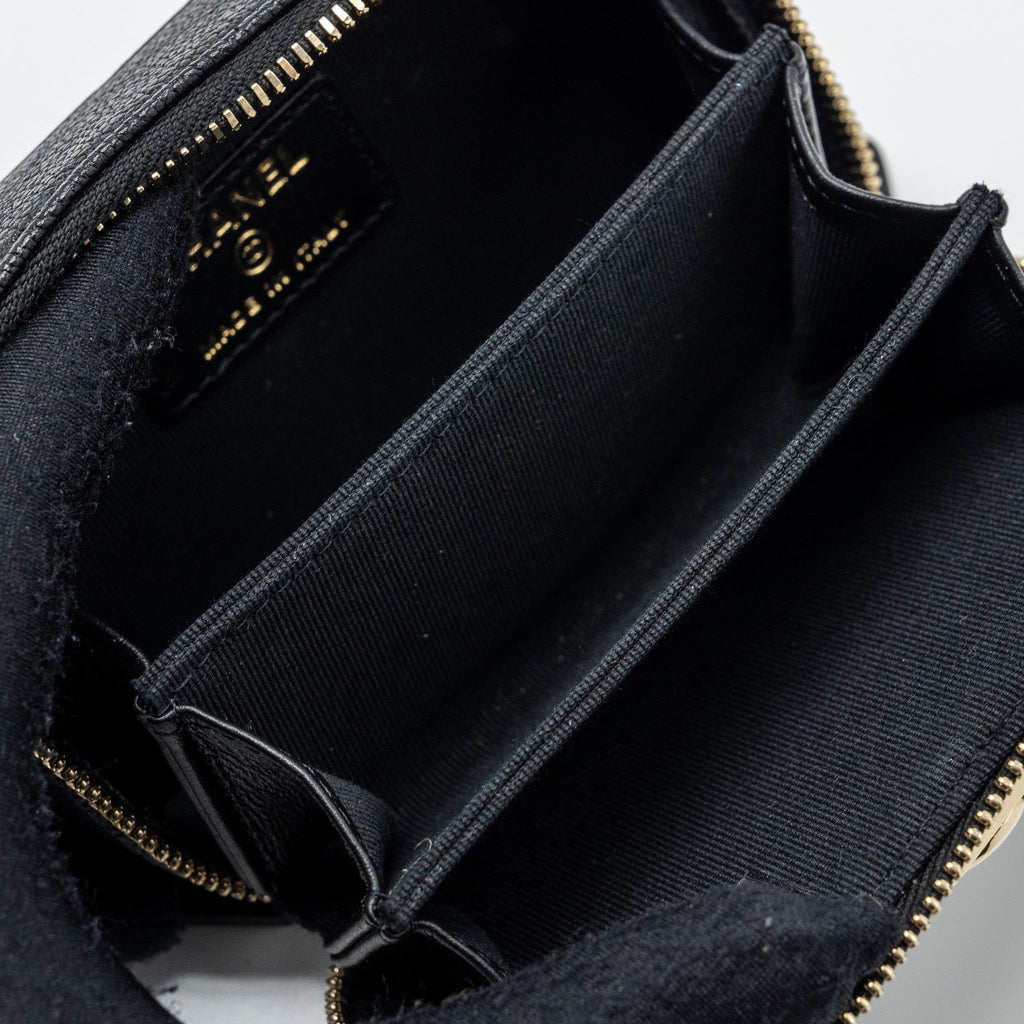 Chanel boy zipper card holder with chain caviar black L