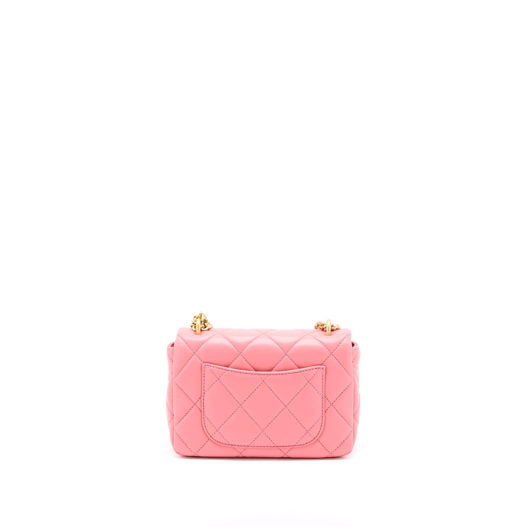 Chanel 22P Mini Square Flap Bag Lambskin Pink With Enamel And Gold Hardware (Microchip)
