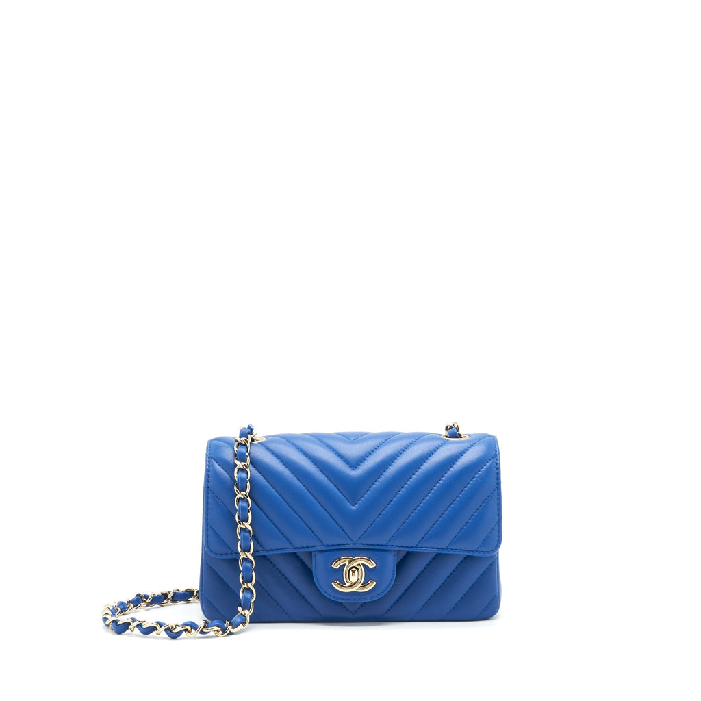 Chanel Mini Rectangular Flap Bag Chevron Lambskin Blue L